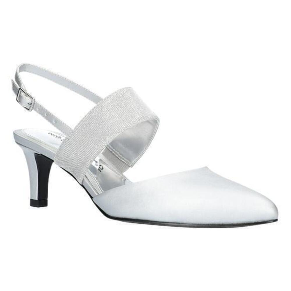 Easy Street Gisella Slingback Pumps Silver‎ Wide 8.5 WW